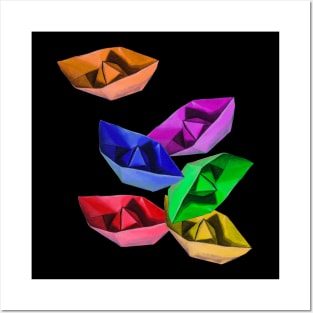 Bunch of colored paper boats Posters and Art